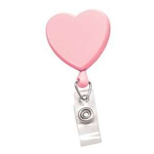  Pink Heart Shaped Badge Reel w/ Clear Vinyl Strap & Swivel 