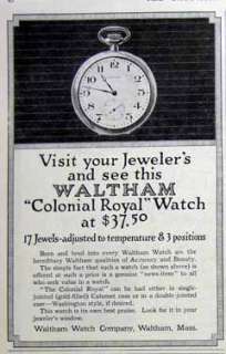   original, print advertising for Waltham Colonial Royal Pocket Watch