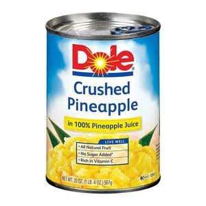 Dole Crushed Pineapple in 100% Juice, No Sugar Added 20 oz  