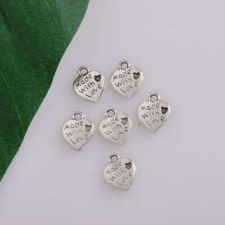 50 Love Heart Metal Tone Pendants Charm Beads Finding  