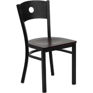  Black Circle Back Metal Restaurant Chair with Mahogany 