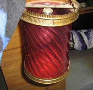 Antique Cranberry Glass Cylinder Pendant Light Fixture  