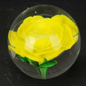  Crystal Clear Yellow Blossom Flower Paperweight   Multi 
