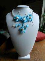   Set Blue MOP White FW Pearl ONE OF A KIND Thai Handmade Floral  