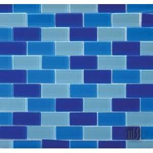 Montego Sela Brick Blue Blend 1x2 Cystallized Brick Glass Blend Mosaic 