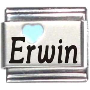  Erwin Light Blue Heart Laser Name Italian Charm Link 