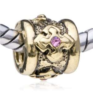   Gold Pink Crystal European Charm Bead Gift Fits Pandora Bracelet