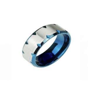  Stainless Steel Ring with Blue IP Faceted Edge Accent Band 