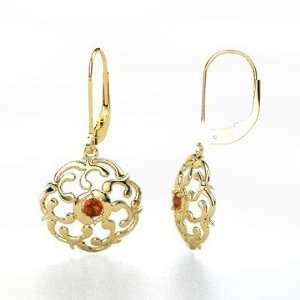  Thangka Earrings, 18K Yellow Gold Earrings with Fire Opal 