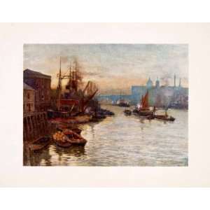 1905 Print River Thames London England Tower Bridge Sailboat Ship Boat 