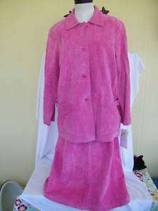 Terry Lewis Fuscia Pink Suede Skirt Suit Large 16  
