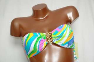 Trina Turk gold tone buckle bandeau bikini sz 4 6 10  