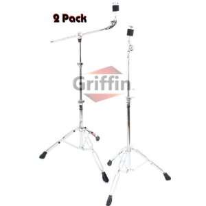 Pack Cymbal Stands Straight & Boom Arm Drum Hardware Double Braced 