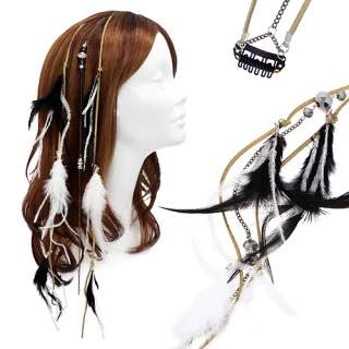   Hair Extension Mini Hair Clip Comb Leather Cord Black White  