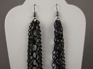 Black metal multi chain dangle 5 long earrings  