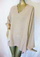 BLANQUE ~ XL 1X NWOT Asymetrical LAGENLOOK Stone Color Linen Top 