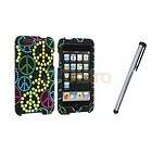 Colorful Peace Sign Bling Case Cover+Stylus Pen For iPod Touch 3rd 2nd 