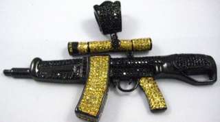 AK 47 CHARM BLACK & YELLOW GUN UZI DIAMOND STYLE BLING  