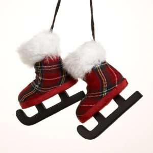  4.75 Red and Black Tartan Plaid Ice Skate Christmas 