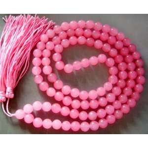  108 Pink Jade Beads Tibet Buddhist Prayer Mala Necklace 