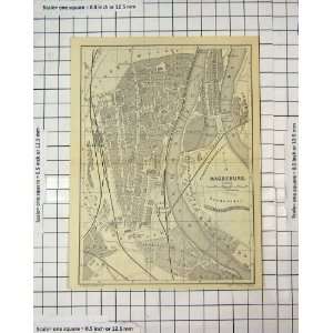   Antique Map Germany Street Plan Magdeburg Brandenburg