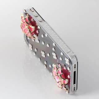 Pink Blooming Flower Bling Crystal Hard Case Back Cover To Apple 