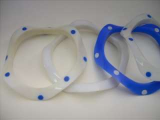 Vintage Blue White Polka Dot Plastic Bangle Bracelets  