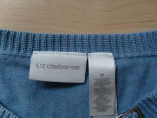   LIZ CLAIBORNE Cotton Stretch Blue Knit Crew Sweater Long Sleeve  