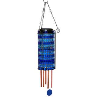 SUNergy 50308831 Solar Lighted Blue Mosaic Glass Wind Chime  