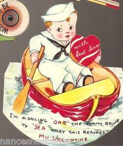 vintage VALENTINE Card SAILOR BOY boat Die Cut used Stands Up DISPLAY 