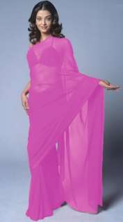Bollywood Wedding Chiffon Plain Saree Sari Belly Dance  