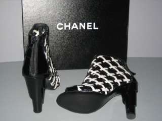 AUTHENTIC CHANEL BLACK WHITE BOOTIES BOOTS HEELS NEW 36  