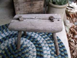 Rustic Early Primitive Antique 1/2 Log Milking Stool Great Foot Stool 