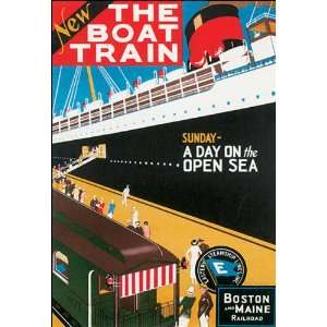  THE BOAT TRAIN A DAY ON THE OPEN SEA SMALL VINTAGE POSTER 