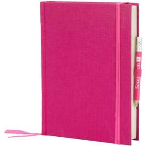   Linen Travel Diary, Bookmark and Pencil, Pink (10506)