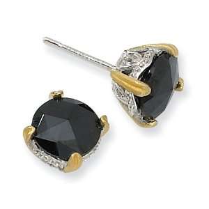  Sterling Silver & Gold Plated 8mm Rose Cut Black Cz Stud 