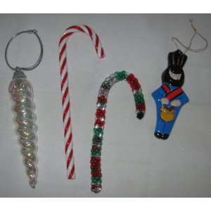  Set of 4 Candy Cane Unicorn Horn & Toy Soldier Ornaments 