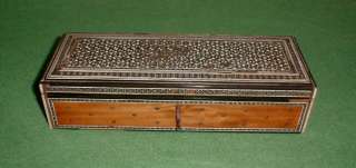   BOX ANGLO INDIAN VIZAGAPATAM SANDALWOOD SILVER & OX BONE MOSAIC c1880