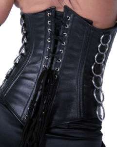 Leather Steel Boned Overbust Corset Side Lace Corset 34  