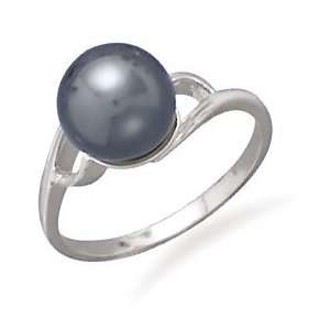 14K White Gold Ring Featuring a 9 9.5mm Cultured Tahitian Pearl / Size 