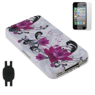 3n1 Bundle White Red Flower Design Case for iPhone 4  