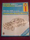 Haynes Repair Manual for Dodge Aries & Plymouth Reliant 1981 89 all 