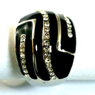 r8989 Size 9 Black Symmetric Diamante Gemstone Finger Ring CZ Jewelry 