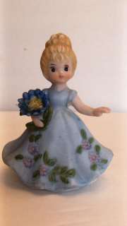 VINTAGE LITTLE GIRL FIGURINE Blue Dress FLOWERS Ceramic  