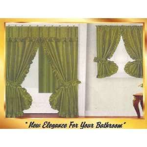GREEN Fabric Double Swag Shower Curtain with Matching Window Curtain 