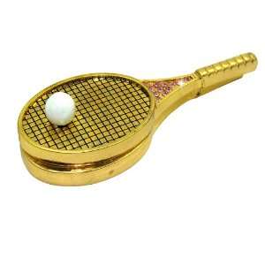   Tennis Racquet and Ball Handmade Jeweled Enameled Metal Trinket Box