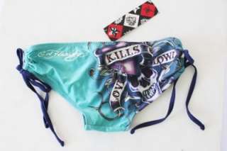 NWT Ed Hardy Bikini Bottom BoyShort Blue XS 100%AUTH