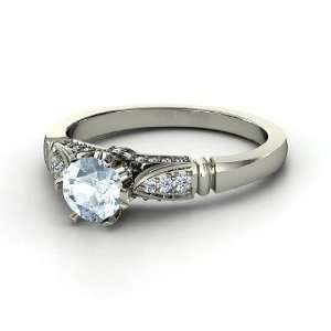   Elizabeth Ring, Round Aquamarine Palladium Ring with Diamond Jewelry