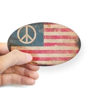    Sticker Clear (Oval) Worn US Flag Peace Symbol 