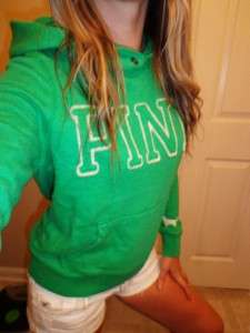 VICTORIAS SECRET PINK Pull Over Long Sleeve Green Hoodie Sweat Shirt 